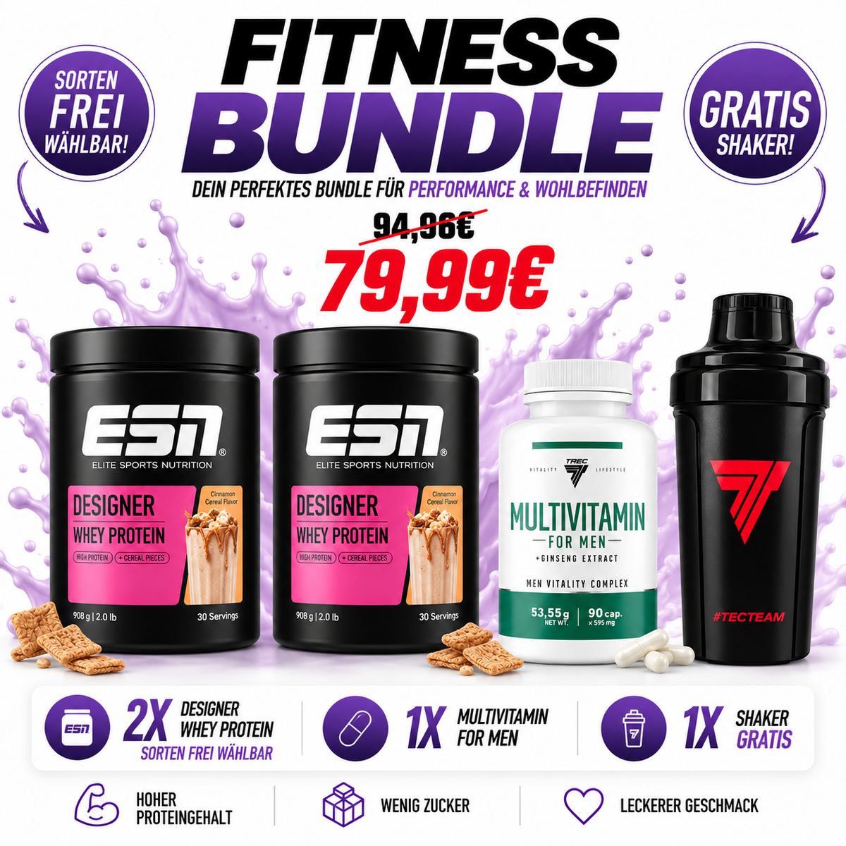 Fitness Bundle 2x ESN Designer Whey + Multivitamin für Männer