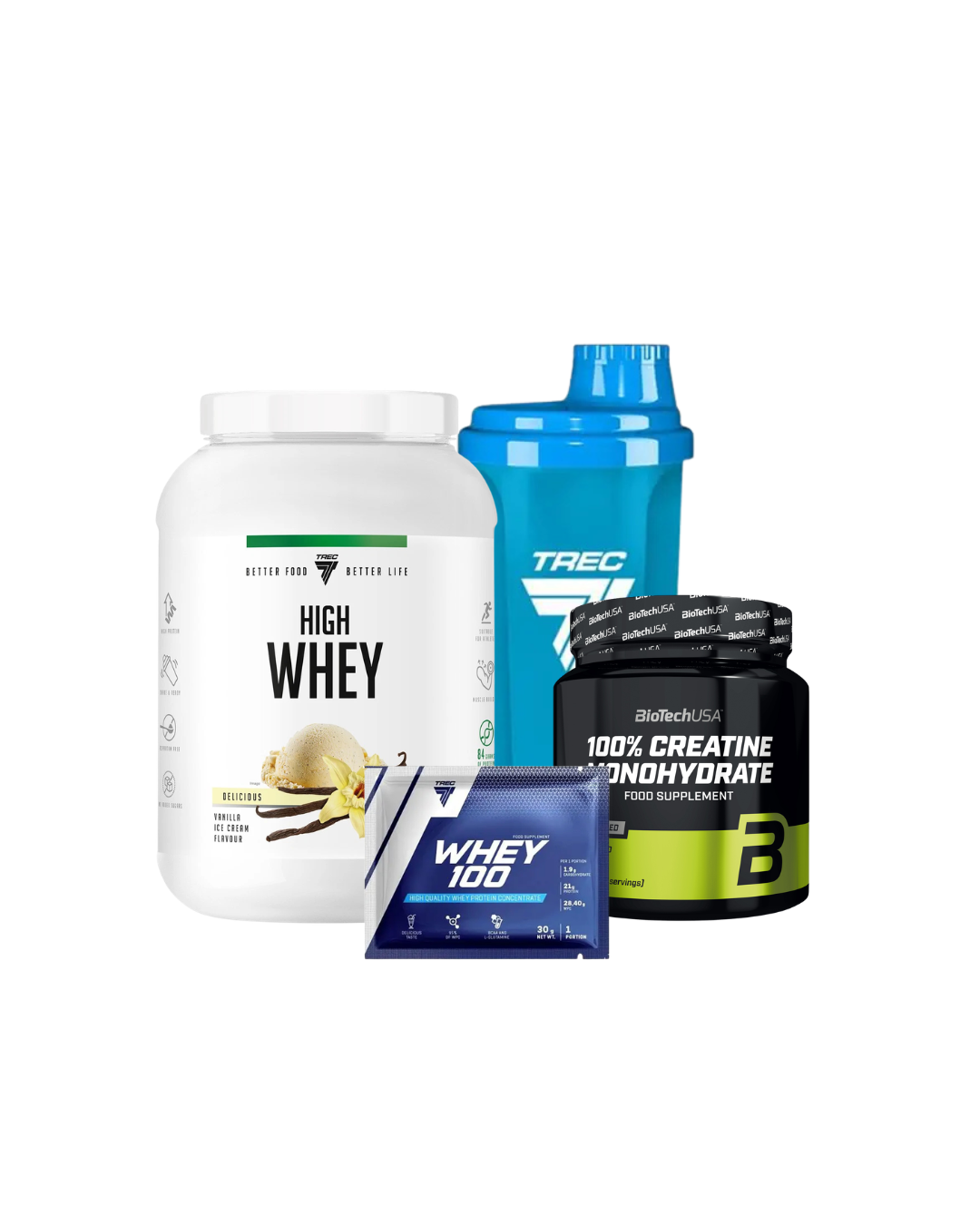 Muskelaufbau-Kit: High Whey + Creatine Monohydrate + GRATIS Shaker